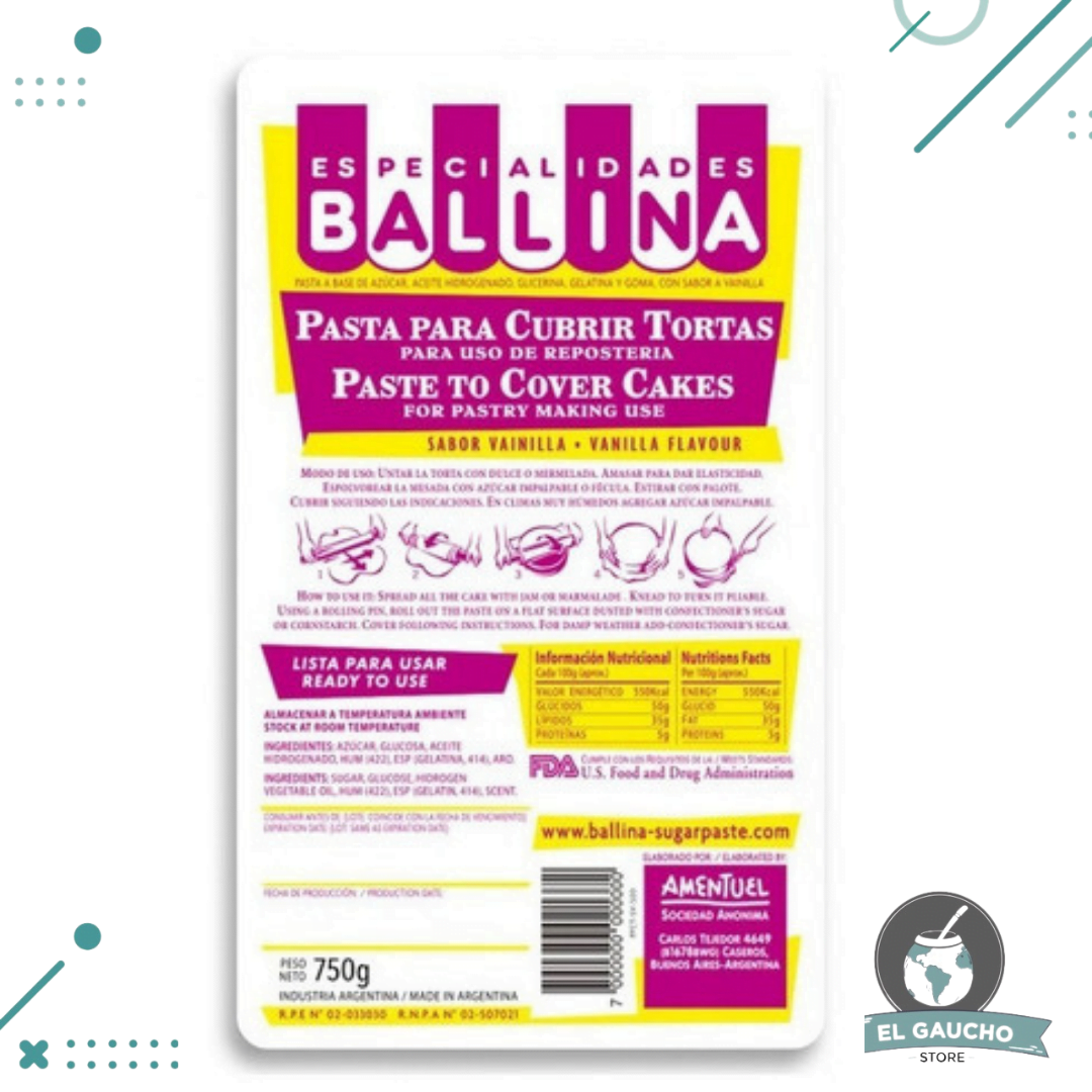 Pasta Para Cubrir Tortas Ballina Color Blanco Sabor Vainilla 750gr