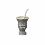 Mate Artesanal con Brillos + Bombilla pico de loro, GRIS Premium