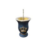 Mate Artesanal con Brillos + Bombilla pico de loro, CELESTE Premium