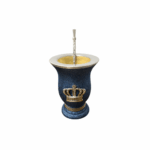 Mate Artesanal con Brillos + Bombilla pico de loro, CELESTE Premium