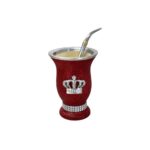 Mate Artesanal con Brillos + Bombilla pico de loro, ROJO Premium