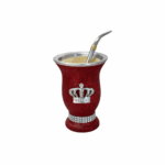 Mate Artesanal con Brillos + Bombilla pico de loro, ROJO Premium