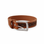 Cinturon Cuero Genuino 100% Artesanal, Cuero Color Suela, Guarda Negra y Roja , Modelo 11