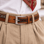 Cinturon Cuero Genuino 100% Artesanal, Cuero Color Suela, Guarda Negra y Roja , Modelo 11 - Imagen 2