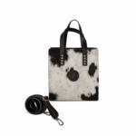 Cartera de Ccuero y Pelo, Color Negro y Blanco (25x22cm aprox.)