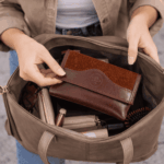 Billetera Fichero Triple Corto de Cuero Carpincho, Color Marron (14x9cm aprox.) - Imagen 2