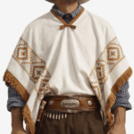 Poncho Argentino Con Hilo, Guarda Pampa, Color Blanco Y Marron 140x180 - Imagen 2