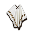Poncho Blanco con Guarda Lineal de Tonos Marrones 140x180