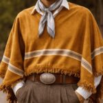 Poncho Argentino Con Hilo, Color Marron Diseño Lineal 140x180 - Imagen 2