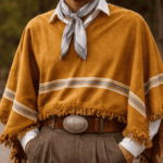 Poncho Argentino Con Hilo, Color Marron Diseño Lineal 140x180 - Imagen 2