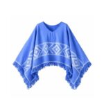 Poncho Argentino Con Hilo, Color Celeste Diseño Guarda Pampa Blanco 140x180