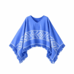 Poncho Argentino Con Hilo, Color Celeste Diseño Guarda Pampa Blanco 140x180