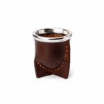 Mate Camionero de Vidrio, Forrado con Cuero MARRON - Imagen 2