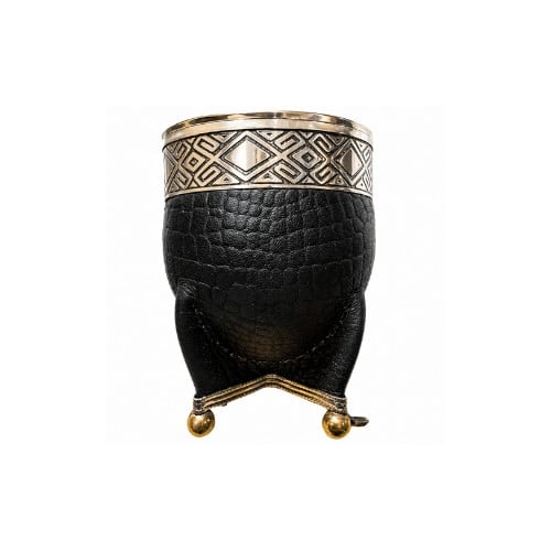 Diseño sin título - 2026-04-28T142538.610 Mate Imperial CINCELADO Alpaca Cuero Croco Calabaza Premium Base Bolitas (Color NEGRO) - Imagen 1
