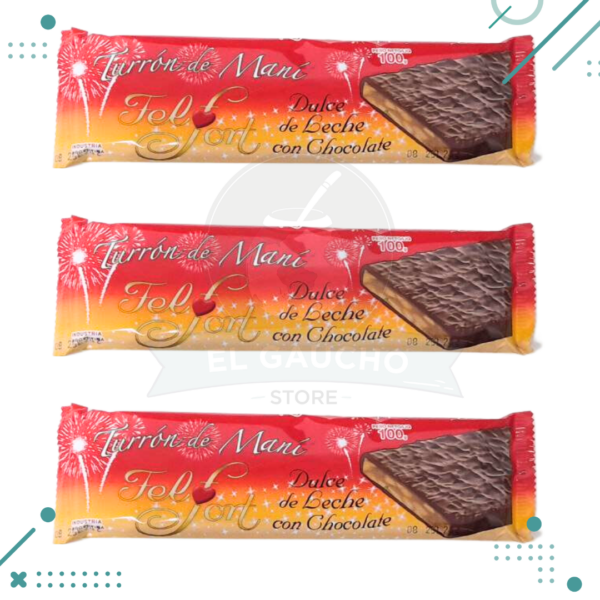 Turron de mani FELFORT sabor dulce de leche con chocolate (100gr) pack x3un. (300gr)