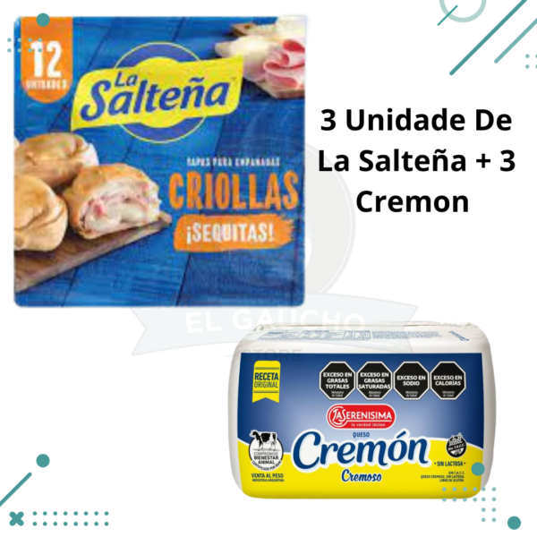 Tapas Empanadas CRIOLLAS, 3 Paquetes(36 tapas) + Queso CREMON 3 Unidades, 1.5kg (3Kg TOTAL)