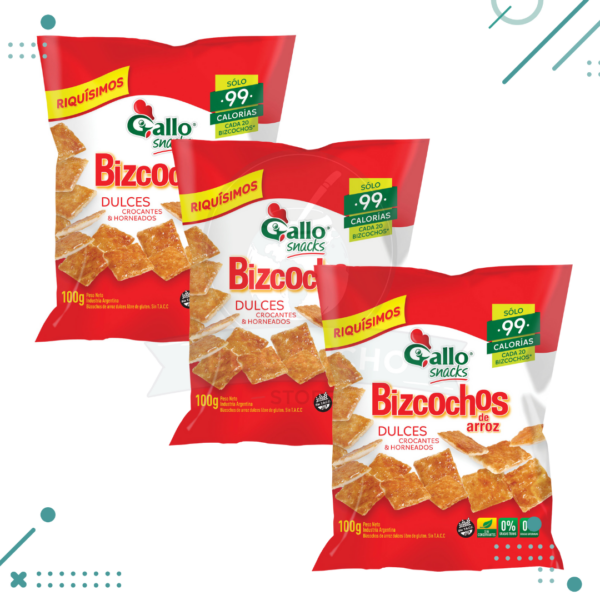 Gallo Snacks Bizcochos De Arroz Dulces 100 Gr.(3 Unidades)(300gr)
