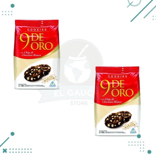 Diseño sin título (26) 9 DE ORO galletitas de chocolate con chips de chocolate blanco 180gr (Pack x2un.) 360gr - Imagen 1