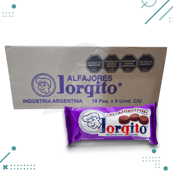 Alfajor alfajorcitos Jorgito Mousse, Bañado en Chocolate Negro (6 unid) (Pack 18u) (2790kg)