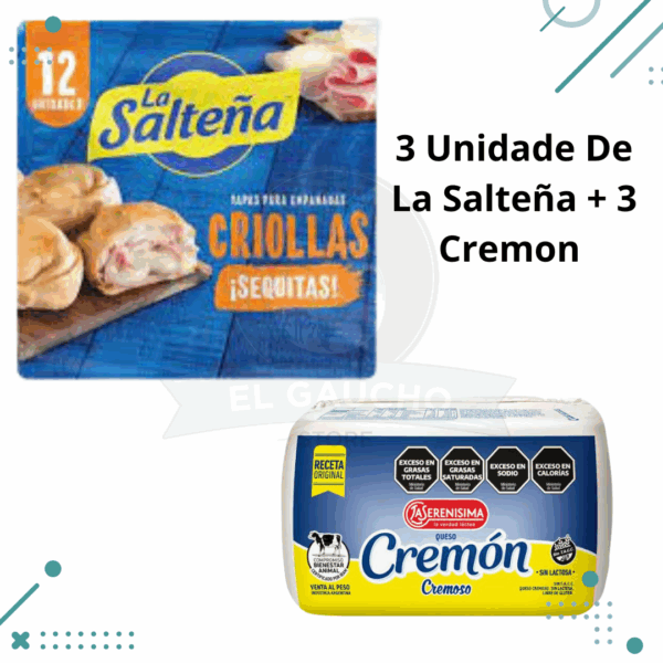 Tapas Empanadas CRIOLLAS, 3 Paquetes(36 tapas) + Queso CREMON 3 Unidades, 1.5kg (3Kg TOTAL)