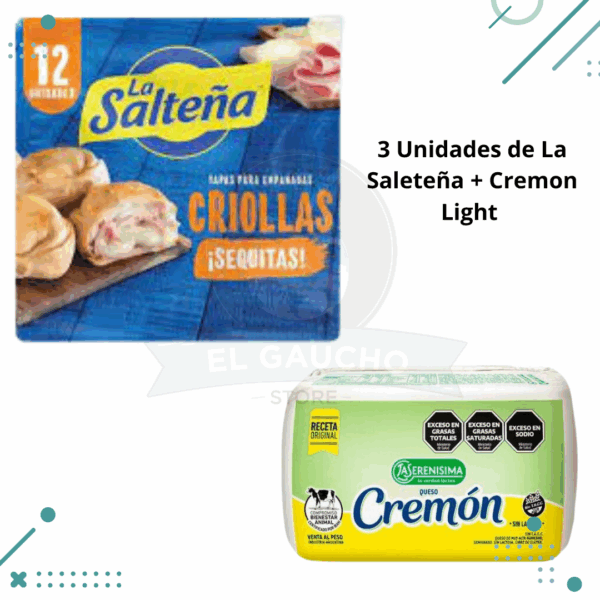 Tapas Empanadas CRIOLLAS, 3 Paquetes(36 tapas) + Queso CREMON LIGHT 3 Unidades, 1.5kg (3Kg TOTAL)