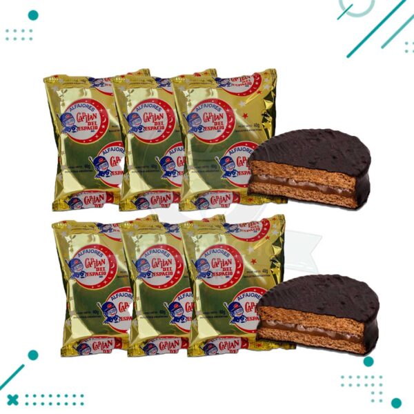 Alfajor Capitan del Espacio NEGRO, relleno de Dulce de Leche (40gr.) (Pack de 6u.) (240gr.)