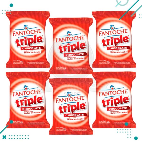 Alfajor Fantoche Triple Chocolate, Relleno con Dulce de Leche (85gr) (pack de 6u) (510gr)