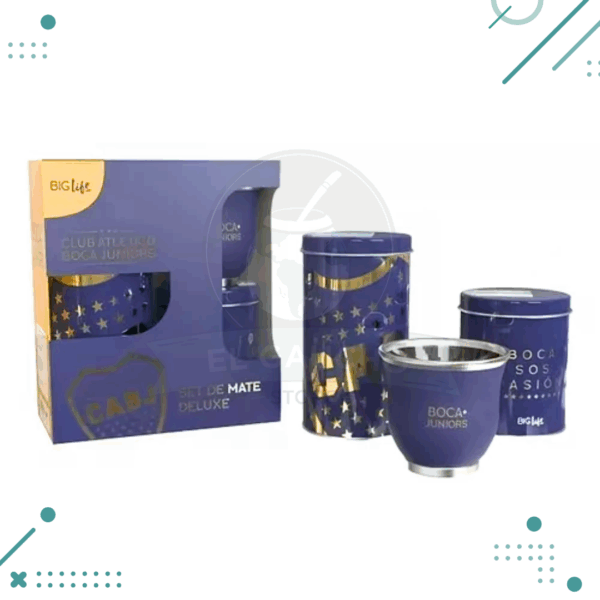 Set Mate Deluxe Boca Juniors x 3 piezas (mate + yerbera + azucarera) (MODELO 2)