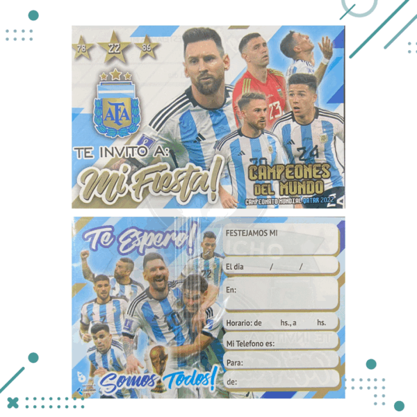 Tarjeta invitacion cumpleaños ARGENTINA CAMPEON 10u.