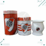 Set Mate River Plate x 3 piezas (mate + yerbera-lata + azucarera-lata)