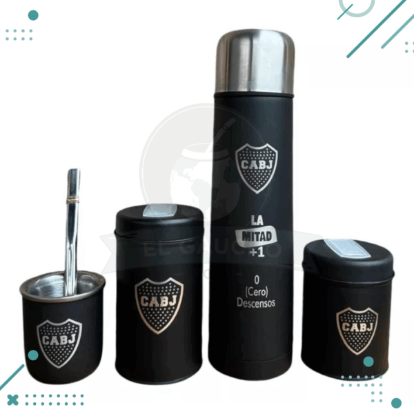 Set Matero Completo Grabado - Termo Acero, Yerb. Azuc. Mate y Bombilla (BOCA JUNIORS) (500ml)