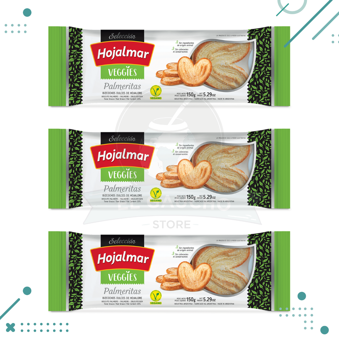 Diseno-sin-titulo-2023-02-20T124545.613.png Hojalmar Palmeritas VEGGIES Bizcochos Dulces de Hojaldre 150g (pack 3 un)(450gr) - Imagen 1