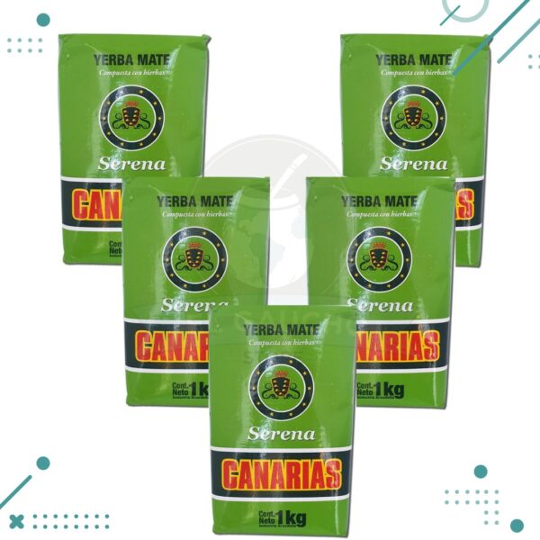 Yerba Mate Canarias Serena, con finas Hierbas: Toronjil, Mburucuyá, Menta y Tilo (1kg.) (Pack x 5) (5kg)