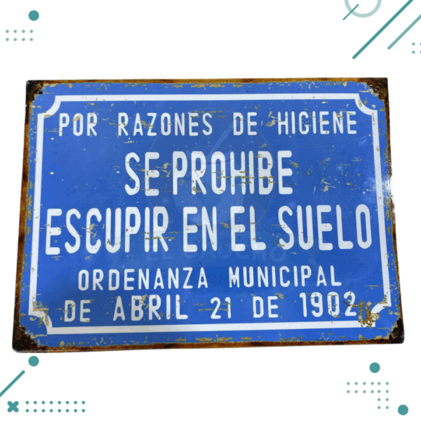 Cartel Chapa Se prohibe escupir en el suelo 20x28 cm