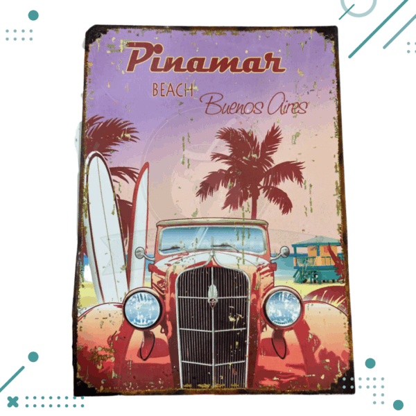 Cartel Chapa Pinamar Beach 20x28 cm