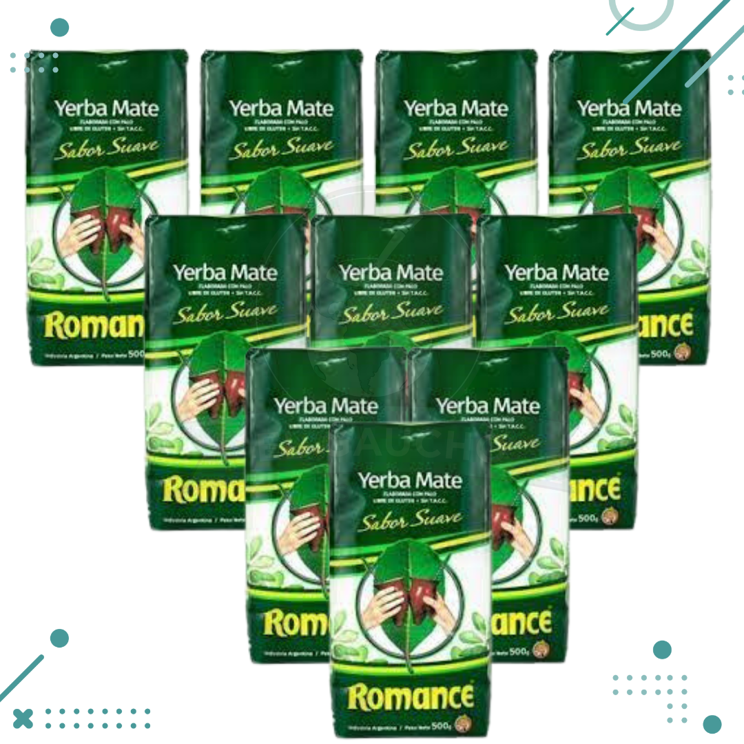Diseno-sin-titulo-2023-08-29T154739.538.png Yerba Mate Romance, Suave (500gr) (pack 10) (5kg) - Imagen 1