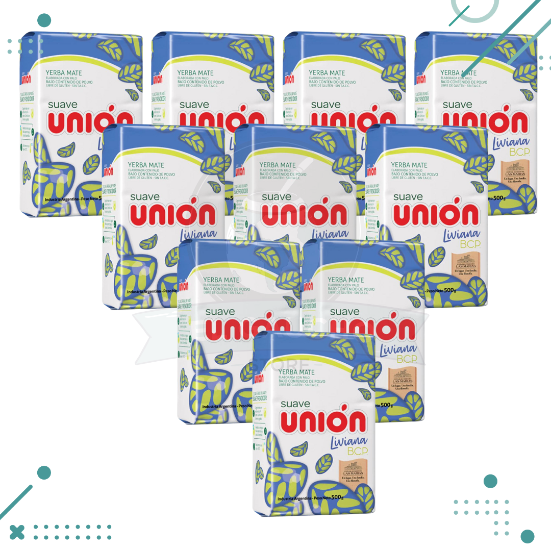 Diseno-sin-titulo-2023-08-30T183619.641.png Yerba Mate Unión, SUAVE LIVIANA (500gr.) (pack 10) (5kg) - Imagen 1
