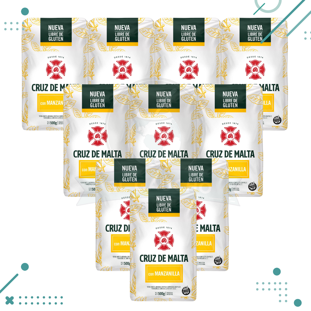 Diseno-sin-titulo-2023-08-30T191626.222.png Yerba Mate Cruz de Malta MANZANILLA, (500gr) (pack 10) (5kg) - Imagen 1