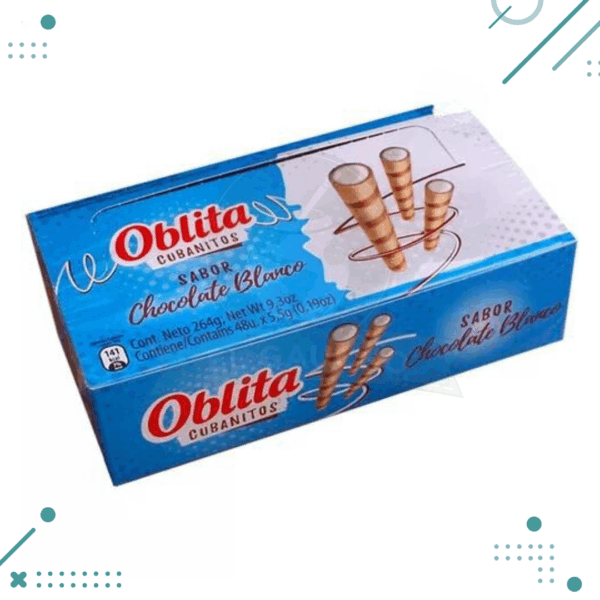 Cubanitos Rellenos Oblita Sabor Chocolate Blanco, 48unidades. (264gr)