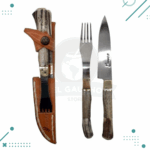 Set De Asado Cuchillo Y Tenedor Con Asta + Funda Cuero 12 cm