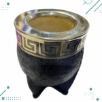 Mate Imperial con Virola de Alpaca y Cuero Labrado NEGRO + Bombilla de Regalo - Imagen 2