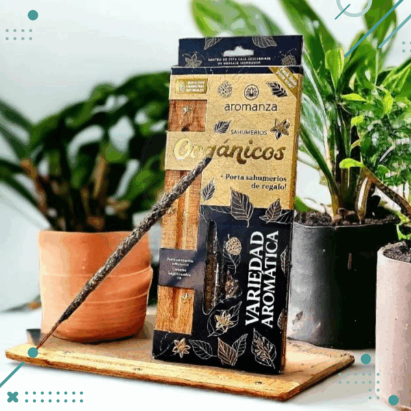 Set Sahumerio Orgánicos (8 varillas, Variedad aromática) + Porta Sahumerios DE REGALO