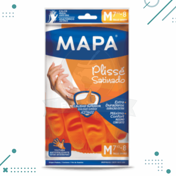 Guantes MAPA para Limpieza PLISSE SATINADO Resistentes Talla M NARANJAS