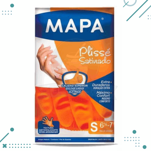 Guantes MAPA para Limpieza PLISSE SATINADO Resistentes (Talla S) NARANJAS