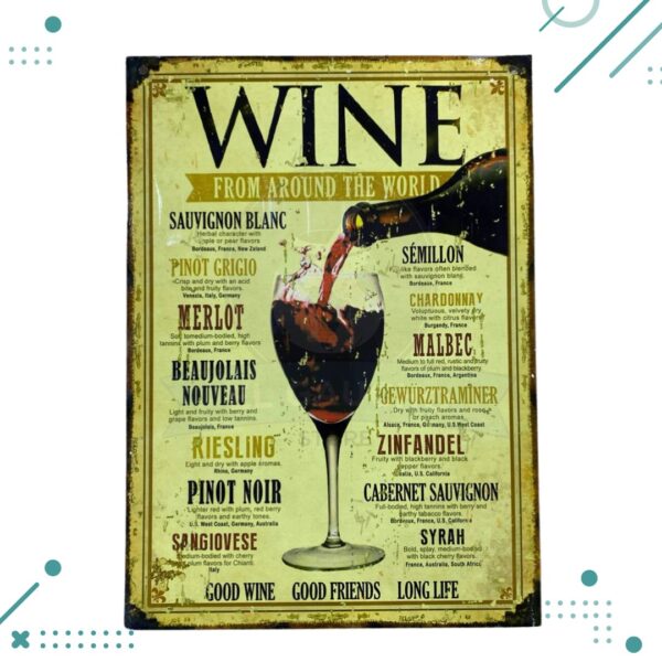 Cartel Chapa "Wine, From Around The World" (20x28cm)