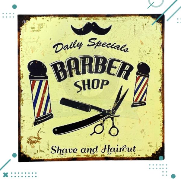 Cartel Chapa "Barber Shop" (20x20cm)