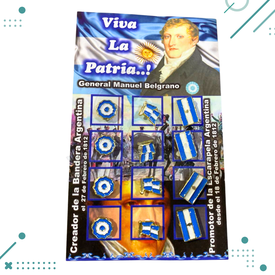 Diseno-sin-titulo-2024-07-26T175255.556.png Pins Patrios "Viva La Patria" Plancha x12un , Borde Dorado - Imagen 1