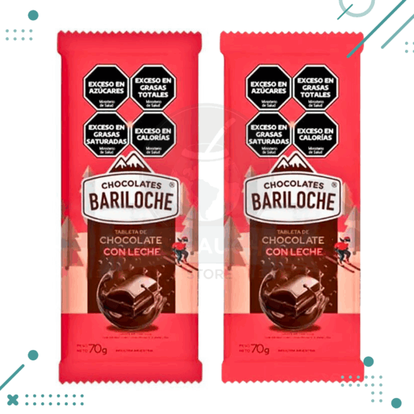 Tableta de chocolate "Chocolates Bariloche" chocolate con leche 70gr (pack x 2un.) 140gr