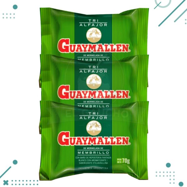 Alfajor Guaymallen TRIPLE, relleno con MEMBRILLO, con baño de Repostería de Chocolate BLANCO(70gr.)(Pack de 3u.)(210gr.)
