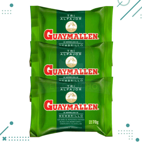 Alfajor Guaymallen TRIPLE, relleno con MEMBRILLO, con baño de Repostería de Chocolate BLANCO(70gr.)(Pack de 3u.)(210gr.)